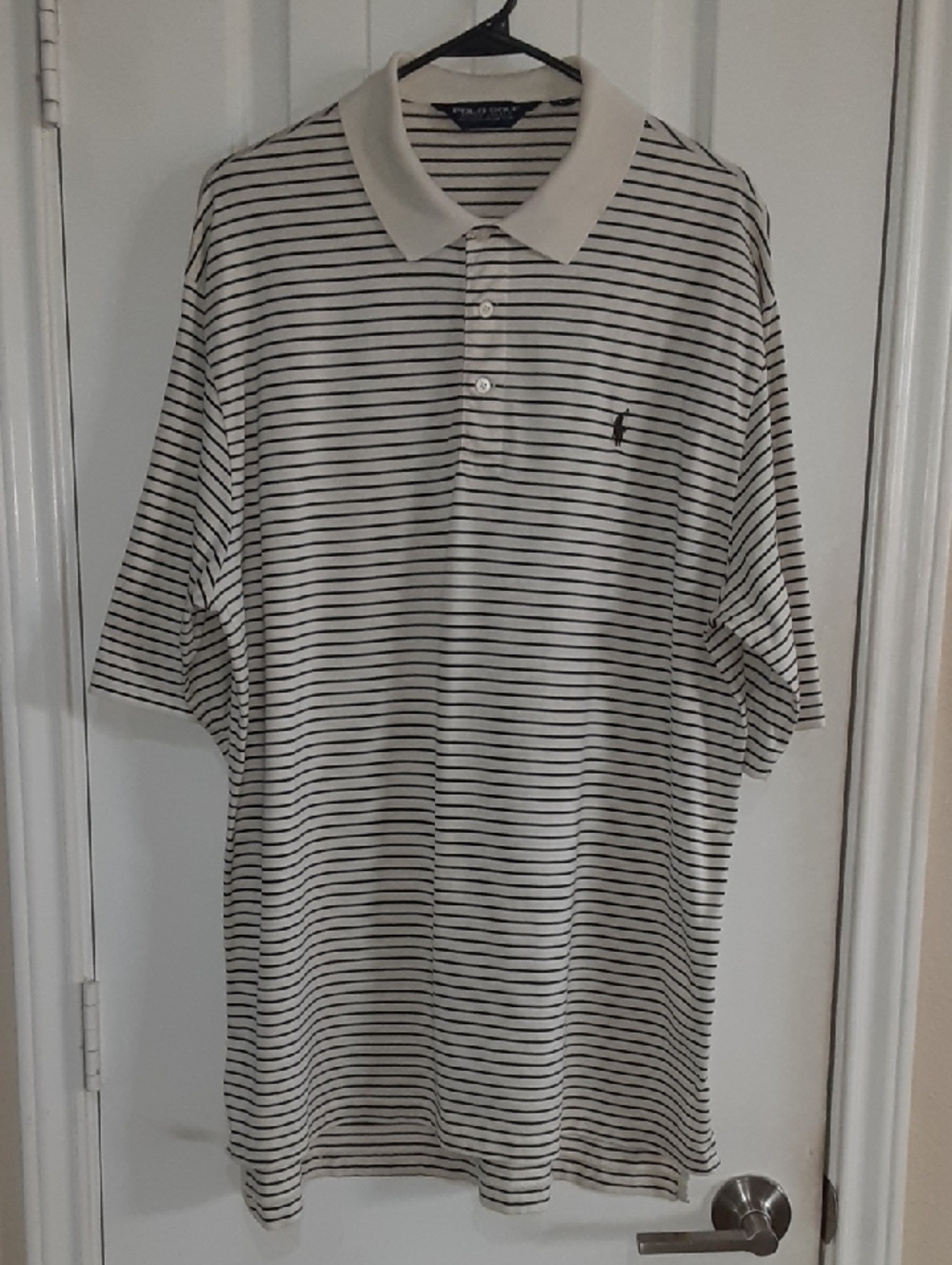 Polo Golf Ralph Lauren Cream Polo Shirt L Olive & Navy Split Stripe